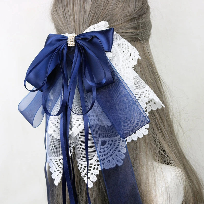 Ribbon Bow Headband With Hairpins Wide Hair Hoop Lace Ruffled Tassels Hair Bands Sweet Hair Accessories