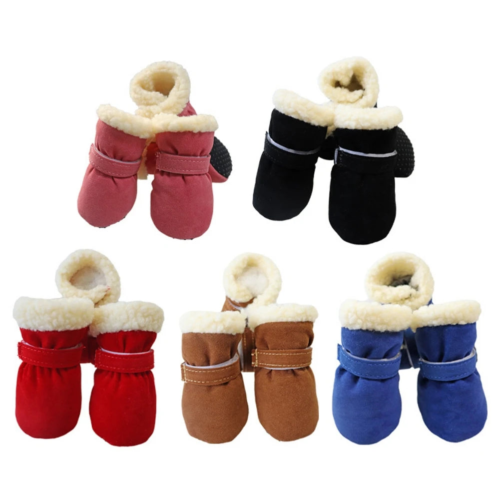 4pcs/set Plush Pet Dog Shoes Autumn Winter Warm Dog Boots Socks Comfortable Anti-slip Puppy  Rain Snow Booties Footwear