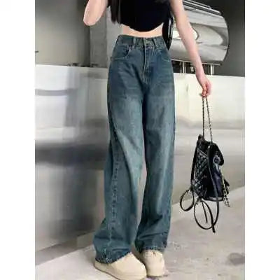 Wide Leg Jeans For Women High Waisted Contrasting Straight Leg Pant Autumn Loose Pants Streetwear