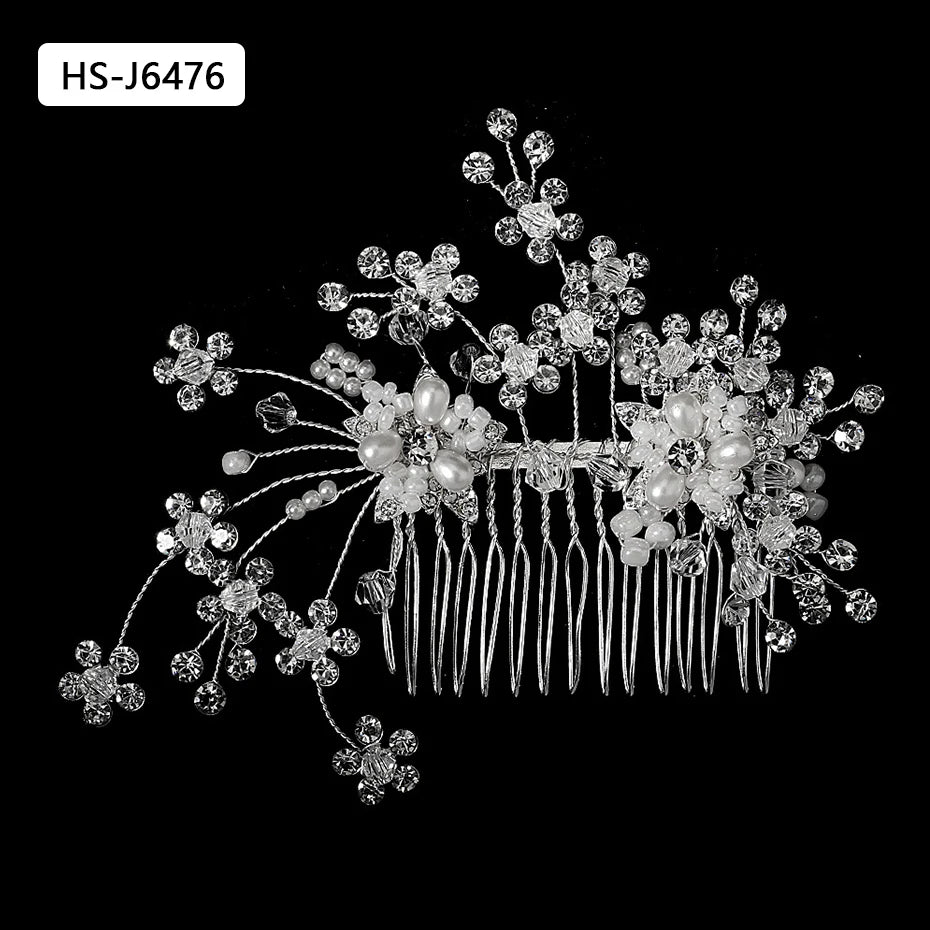 Silver Color Rhinestone Hair Comb Pearl Crystal Hair Accessories Ornament Prom Bridal Flower Headpiece Jewelry