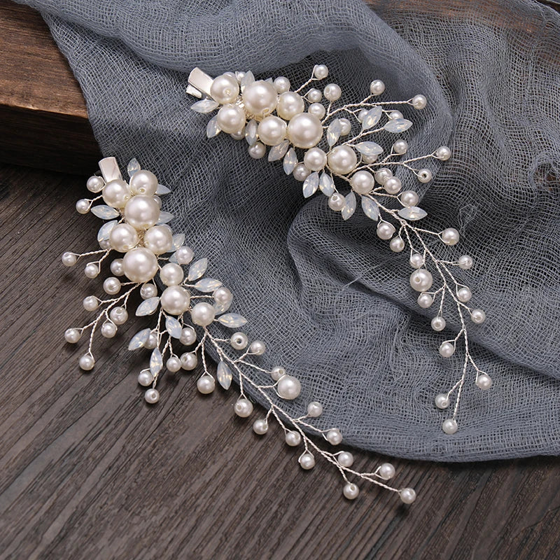 Crystal Pearl Headband Flower Hair Clip Floral Style Barrette Hair Jewelry Bridesmaid Wedding Hairbands Accessories