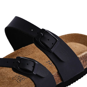 Summer Cork Sandals Women's Leather Clogs Slippers Black Classic Buckle Cork Slides