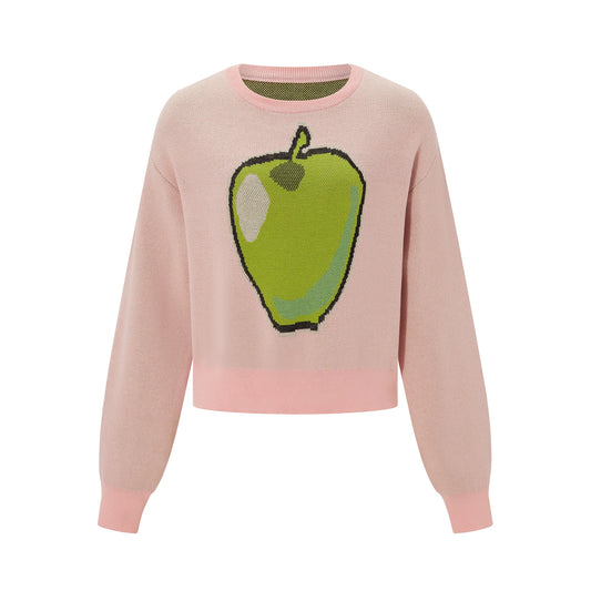Women s Cozy Knit Pullover Sweater with Cute Fruit Print Long Sleeve Round Neck Winter Knitwear for a Stylish Look