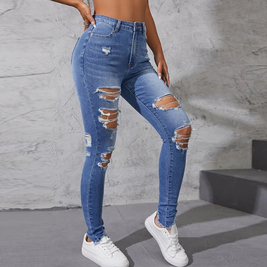 Women's Hole Jeans Ripped Skinny Jeans Pants For Women  Jeans High Waist Denim Pants Trousers