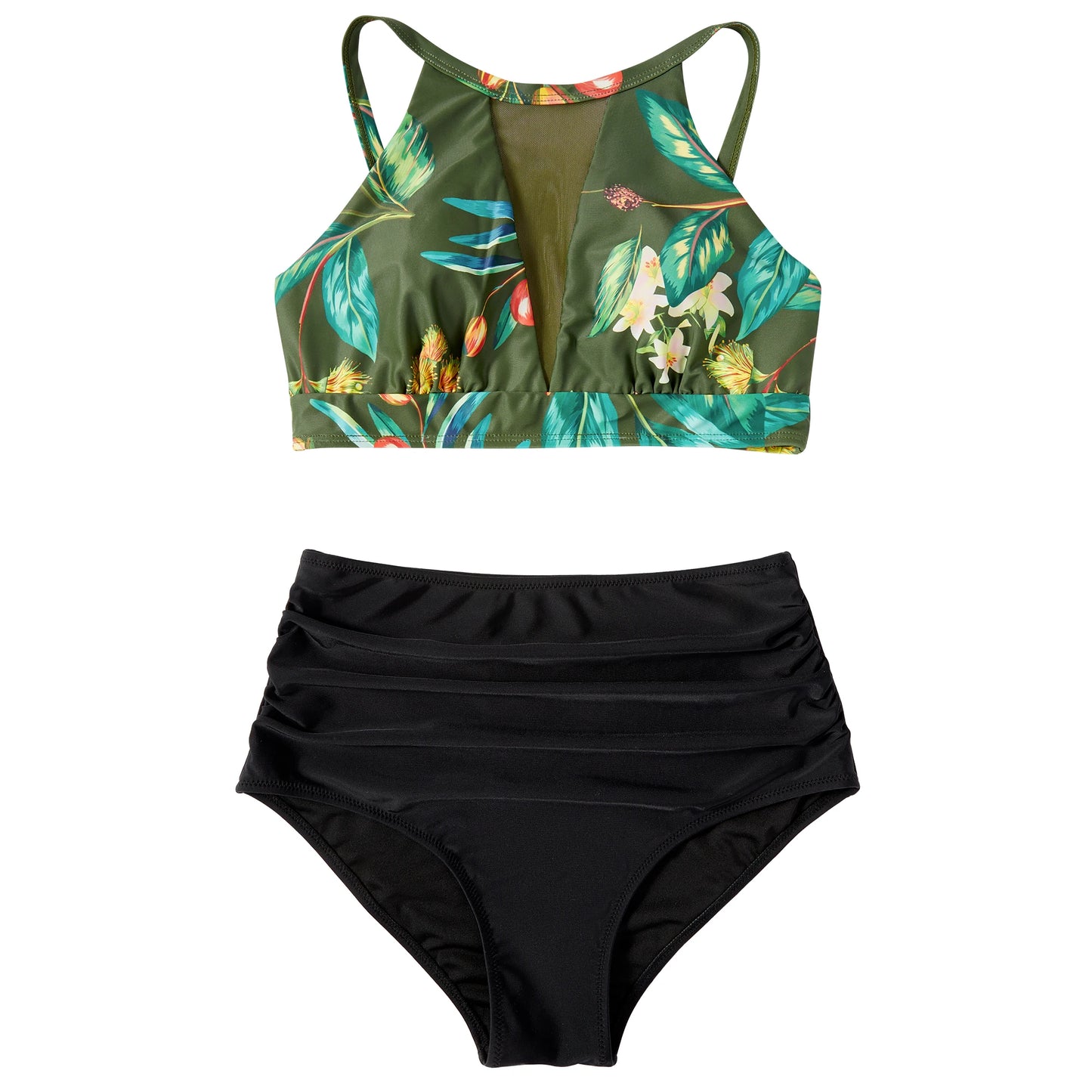 Print High-Waist Bikini Sets Swimsuit Women Sexy Lace Up Hollow Out Two Pieces Swimwear Beach Bathing Suits Women