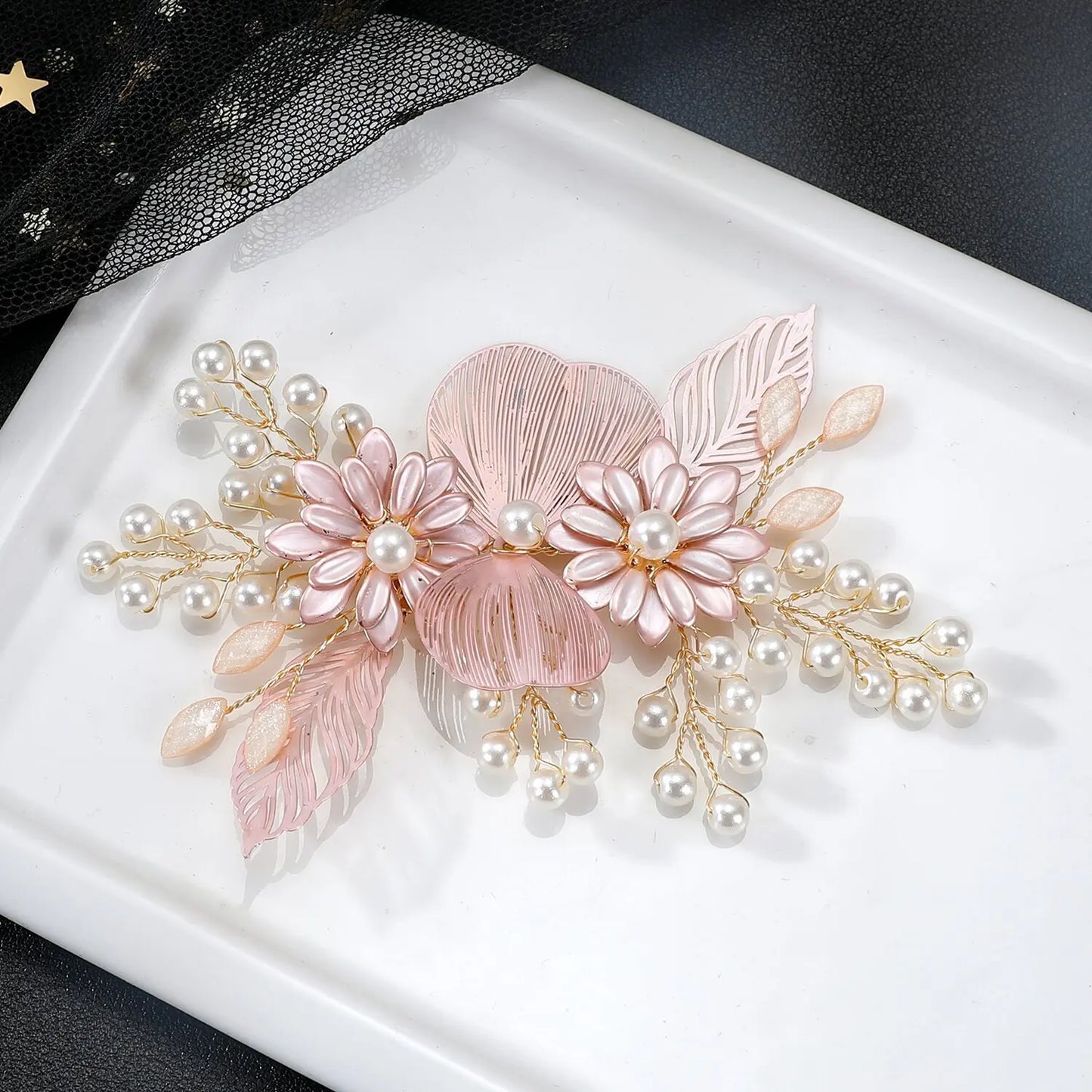 Pink/White/Blue Flower Hair Clips Handmade Pearls Floral Hairpins for Hair Jewelry Elegant Bridesmaids Headdress