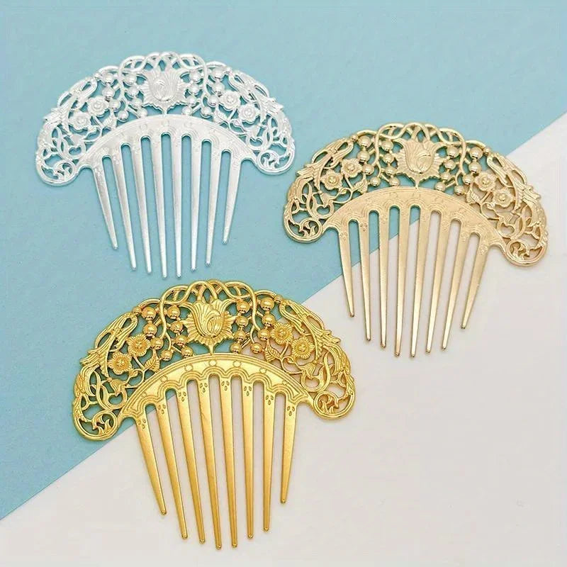 Hairpin Retro Hair Comb Dish Hairpin Hair Ornament Hollow Carved Comb Gold Ornament Metal Comb