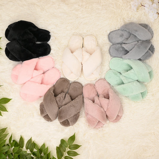 Cross Strap Plush Soft Home Slippers – Coffee, Size 40-41