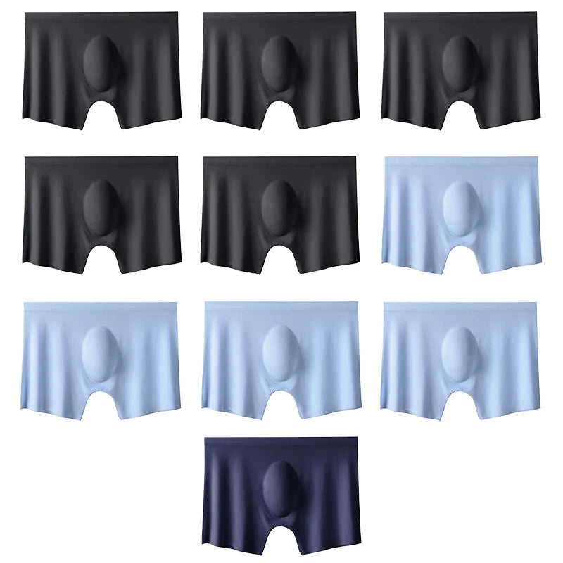 10 Pcs/Lot Men's Summer Ice Silk Boxers Briefs Seamless Underwear Lingerie Underpants Shorts Ultra-thin Breathable Sexy