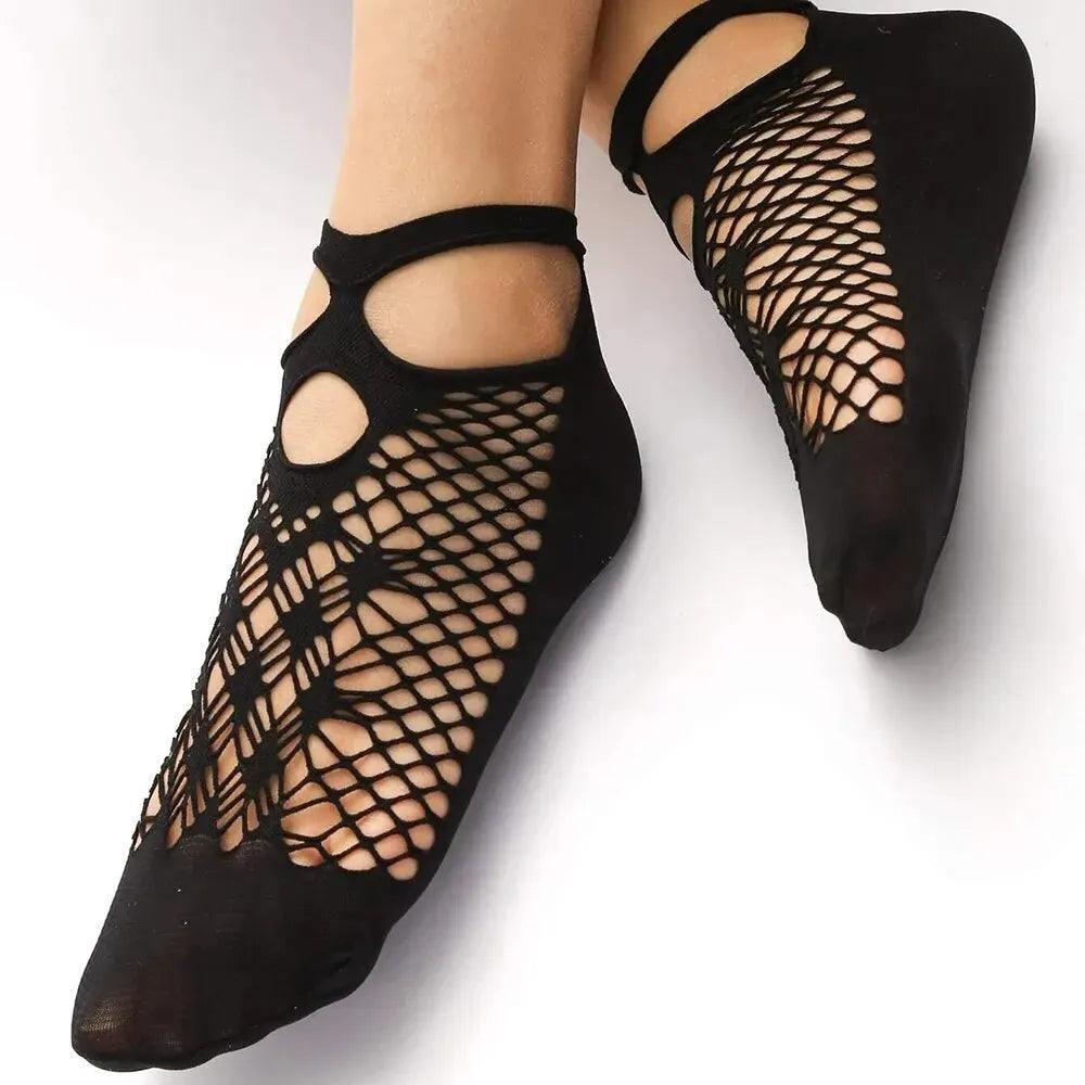 5/10/20 Pairs Vintage Lace Women's Socks Summer Mesh Elastic Transparent Ankle Socks  Women Versatile Fish Net Black Sock