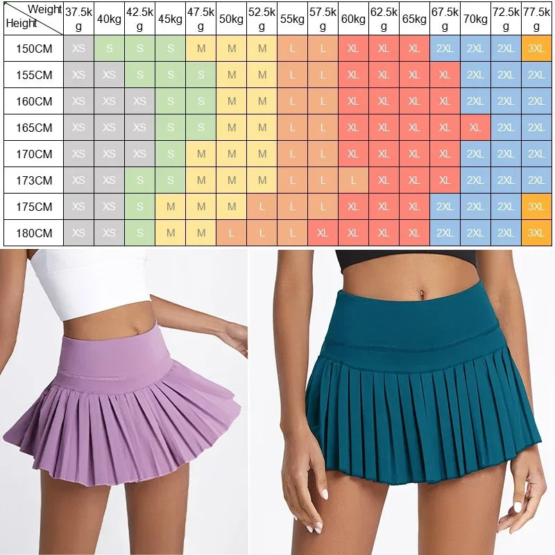 Safe Tennis Skirts XS-XXL Gym Golf Running Pleated Pant skirt Women Sports Fitness Shorts Pocket High Waist Skort