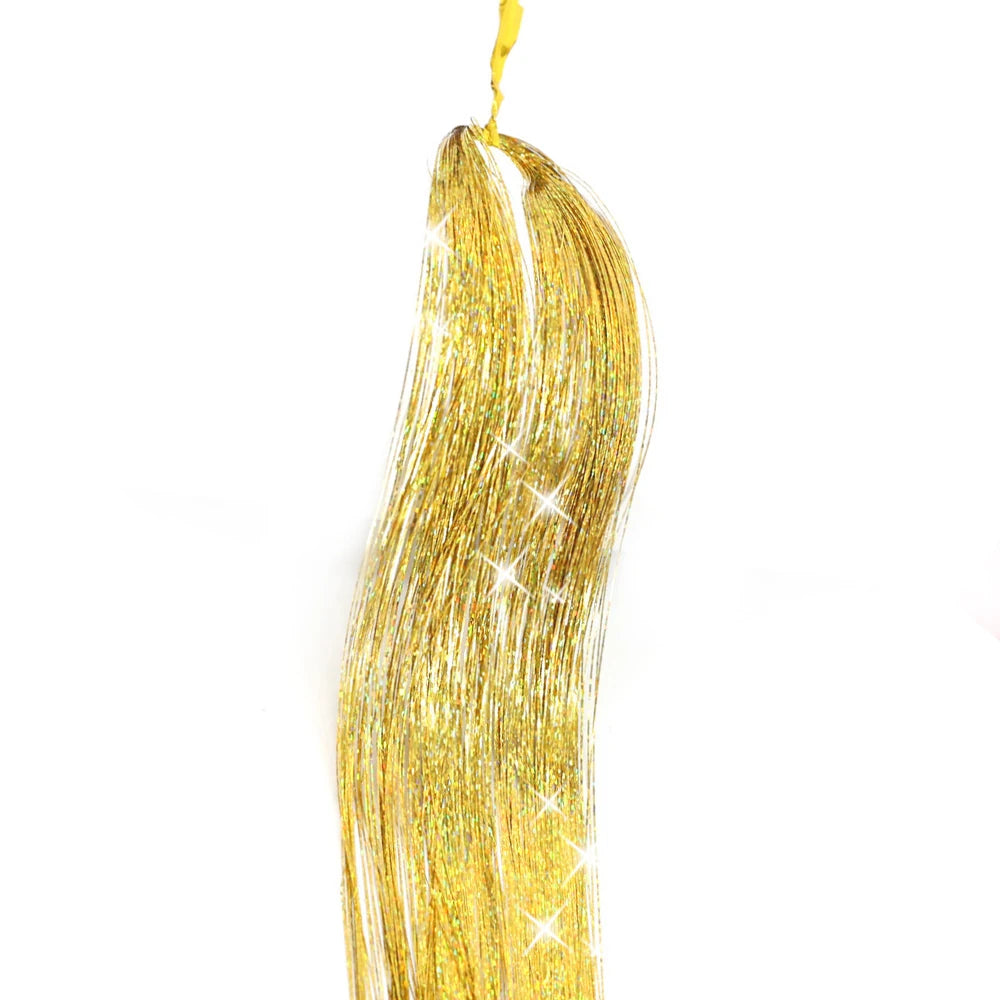 36/48inch Synthetic Sparkle Hair Tinsel Rainbow Colored Strands  Headwear Hair binge Hair Laser False Hair Extensions Decor