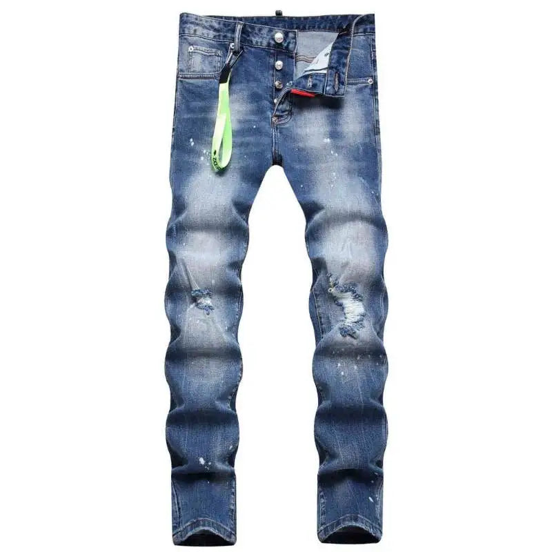 Street Trendy Jeans Fashion Hanging Decoration Trend Swinging Paint Slim Fit Mid Waist Long