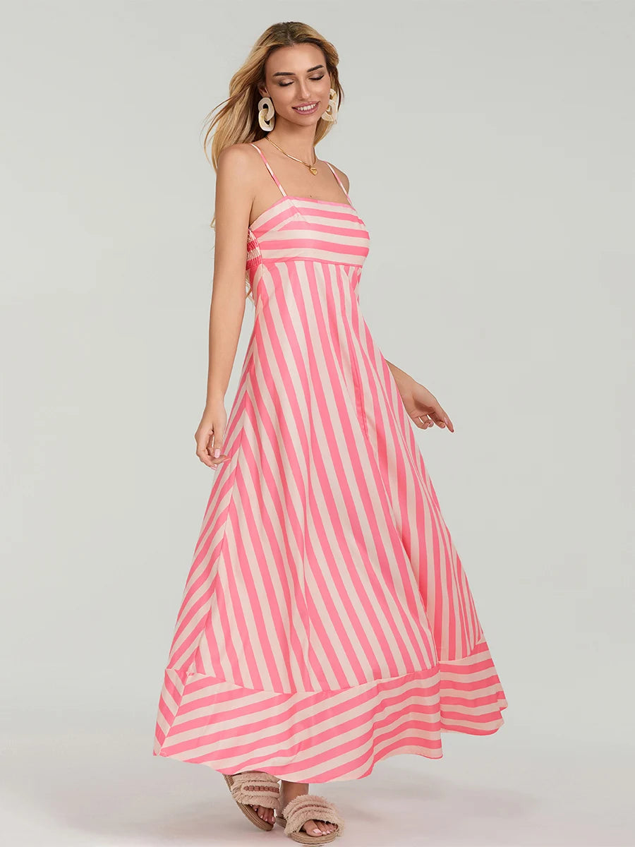 V-Neck Maxi Dress Boho Floral Print Sleeveless Flowy A-Line Beach Party Dress with Pockets
