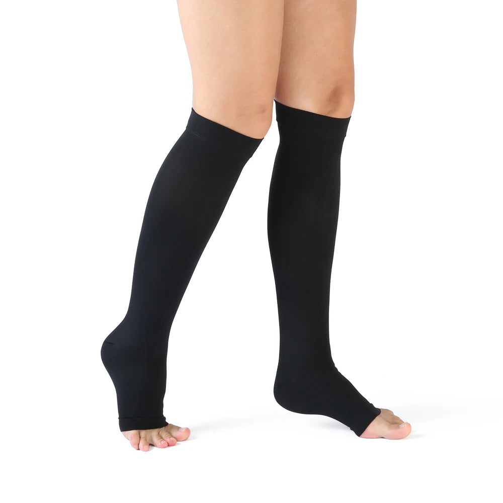 40-50 mmHg Compression Socks Knee High Open Toe, Support, Increase Blood Circulation