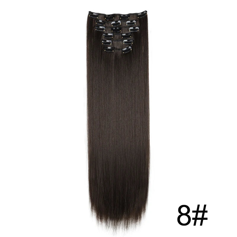 Synthetic 24Inch 16 Clips in Hair Extensions Long Straight Hairstyle Hairpieces Heat Resistant False Hair Daily Use