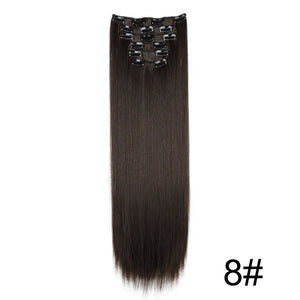 Synthetic 24Inch 16 Clips in Hair Extensions Long Straight Hairstyle Hairpieces Heat Resistant False Hair Daily Use
