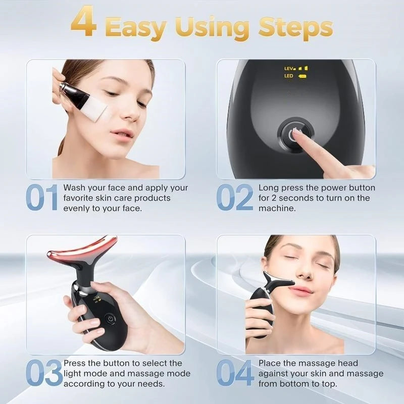 7LED Color Vibrating Neck Device neck and face skin massager, 1 piece set portable usb charging