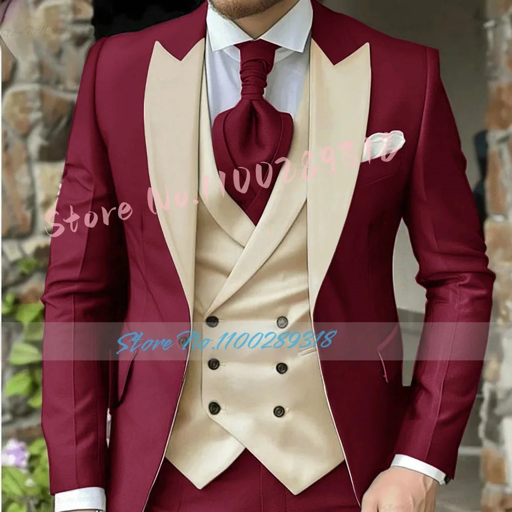 Classic Suits For Men Custom Made 3 Piece Jacket Vest Pants Set Formal Business Tuxedos