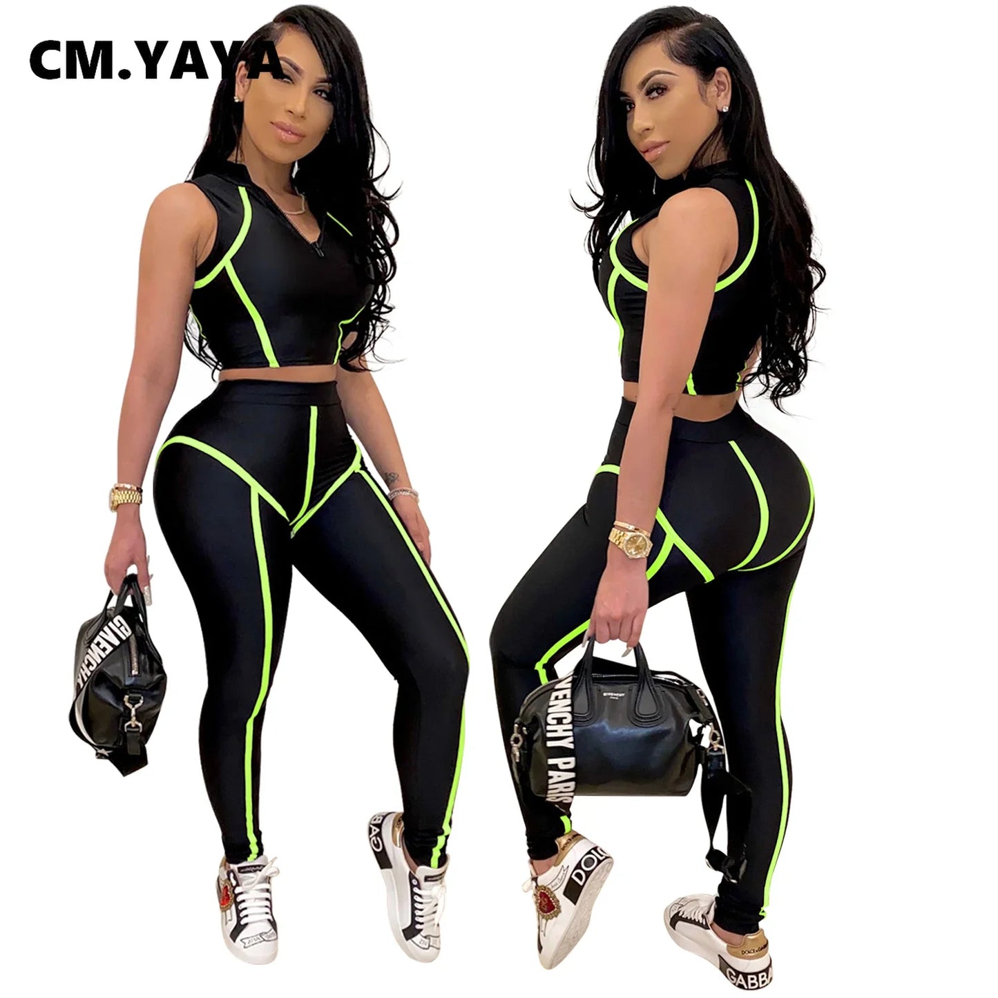 Women Sets Summer Tracksuits Slim Sleeveless Skinny Crop Tops + Pants Suit Two Piece Set