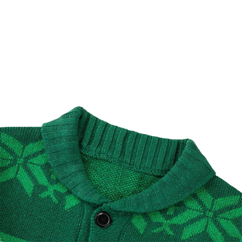 Christmas Cardigan Casual Long Sleeve Shawl Collar Reindeer Snowflake Print Sweater Knitted Tops