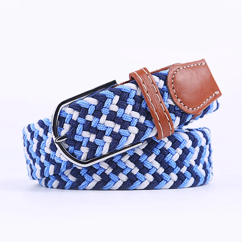 Casual Knitted Pin Buckle Belt Woven Canvas Elastic Expandable Braided Stretch Belts Women Jeans