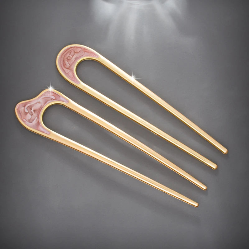 Fashion Luxury Elegant Shell Enamel Hairpin for Women Metal U Shape Hair Stick Hair wear Accessories Jewelry