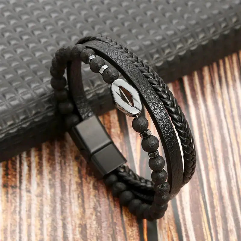 Classic Men's Leather Bracelet  Style Hand-woven Multi-layer Combination Accessory Fashion Man Jewelry