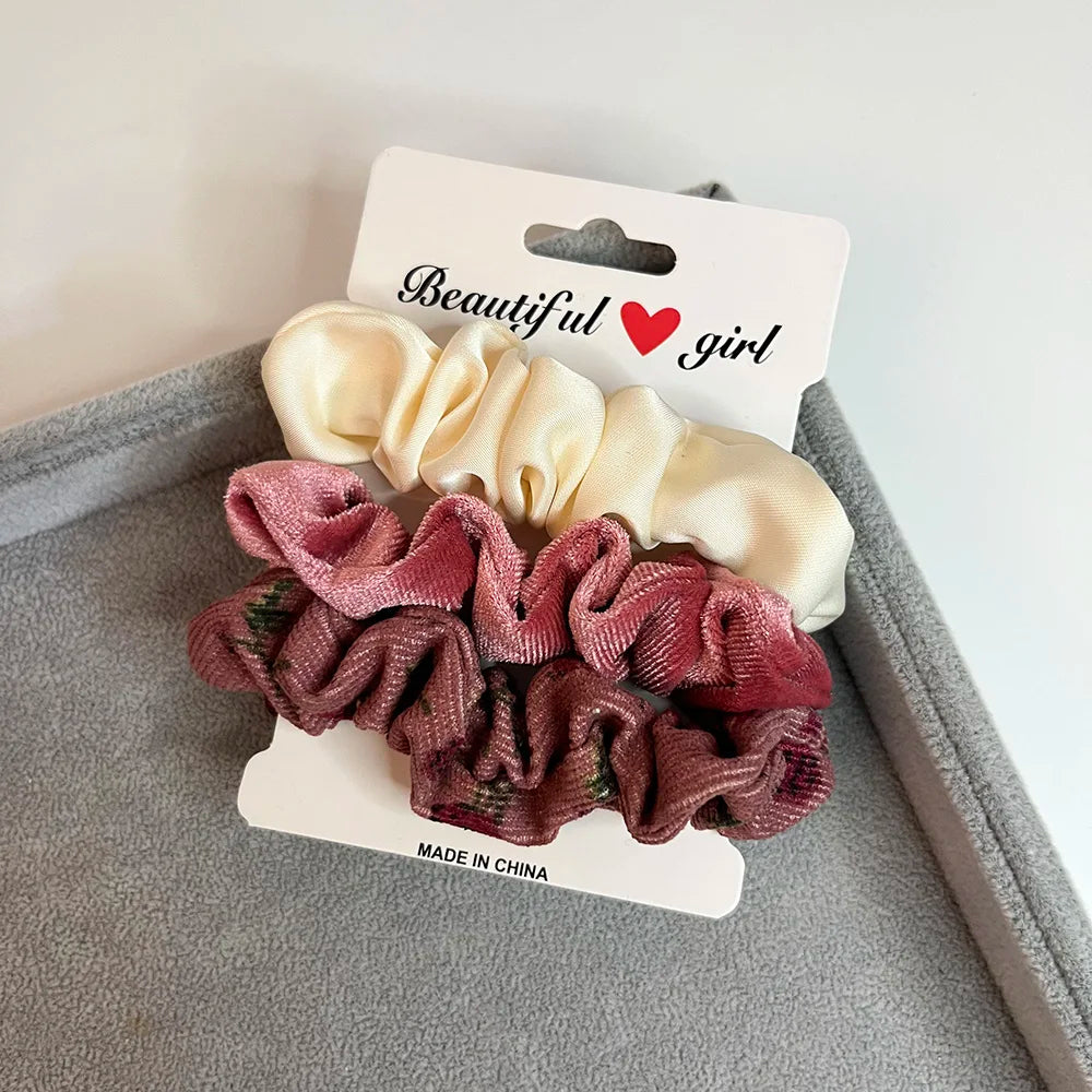 3PCS/Set Corduroy Knitted Small Scrunchies Elastic Hair Ties Women Girls Satin Ponytail Rubber Hair Bands Rope Hair Accessories