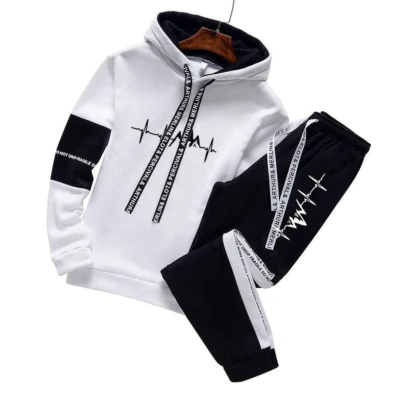 Men's Tracksuit Casual Classic Hooded Sweatshirt Jogging Clothing High Quality Simplicity Versatile Printing Tops Pants Suit