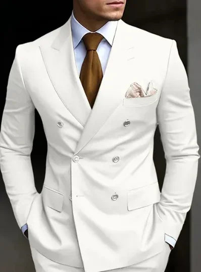 High Quality Men's Suits Double Breasted Bespoke Double Breasted Peaked Lapel Formal Blazer Slim Fit 2 Piece Jacket Pants
