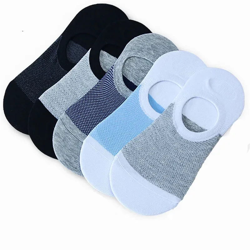 5 Pairs/pack Man  Style Mesh Breathable Short Socks Male Sweat-absorbent Silicone Cotton Socks Men's Invisible Socks