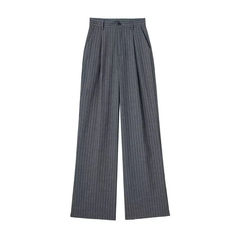 Women's Formal Pants Office Wear Women Striped Grey Black Cream Pants Woman High Waist Suit Pants Casual Wide Leg Trousers