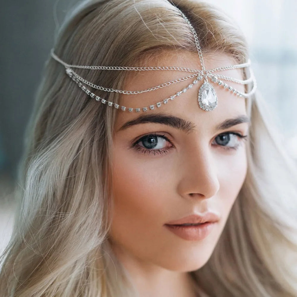 Fashion Bridal Wedding Hair Jewelry Accessories For Women Indian Boho Imitation Pearls Head Chain Head Piece Bijoux Femme
