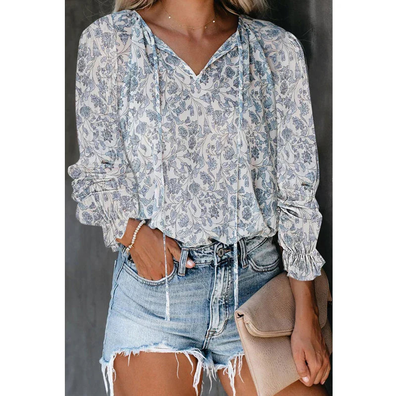 V Neck Lace Up Blouses
