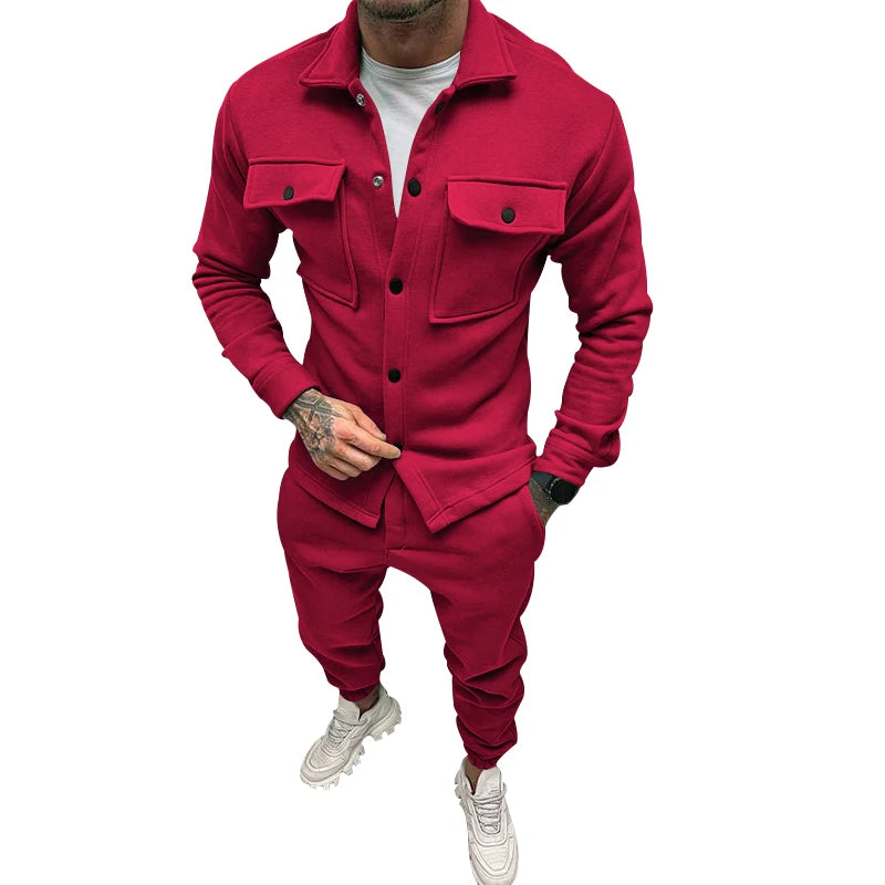 Men's casual  jacket and pants suit for fall/winter outdoor vacation American style men's fashion suede 2 piece set
