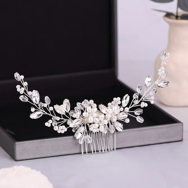 Crystal Rhinestone Flower Pearl Hair Comb Bridal Headband Hairpin Party Wedding Bridal Hair Accessories Jewelry