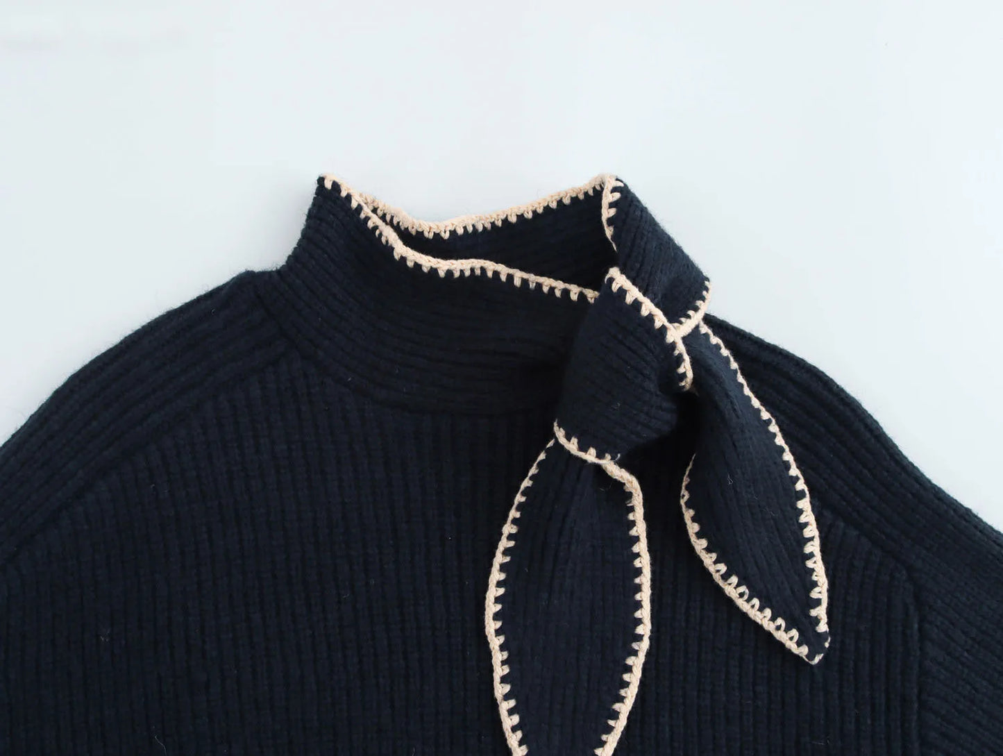 Winter Clothes Women Pullovers Sweet Bow Decoration Color Matching Long Sleeve Sweater