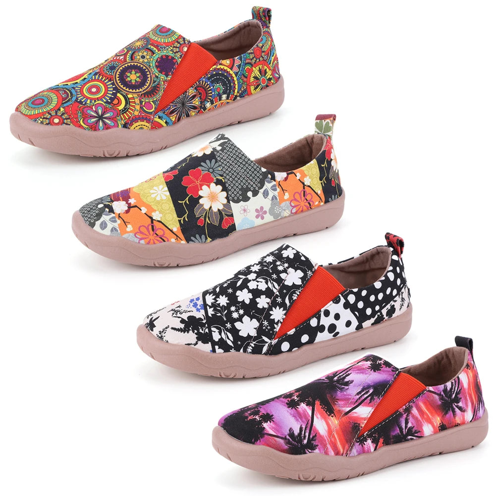 Art Painted Loafers Canvas Walking Shoes Anti Slip Slip On Flats Breathable Lightweight Walking Loafers