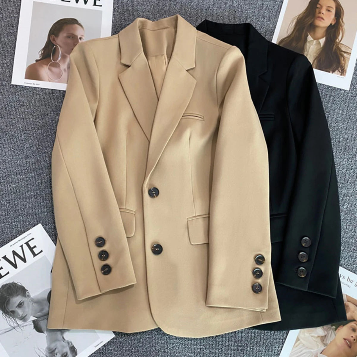 Women Jacket Small Suit Top Brown Suit Coat Loose Straight Temperament Slim Blazer for Women Chic
