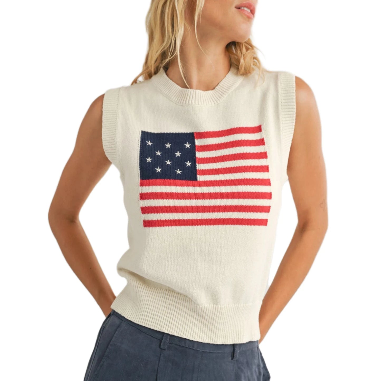 Women s Sleeveless Knit Tank Top with American Flag Print Casual Summer Vest for Daily Wear and Date Nights