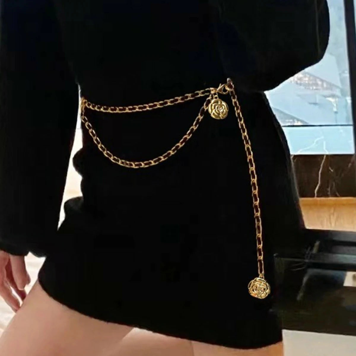 Fashion Gold Chain Belt Female Waist Flower charm For Women High Quality Luxury Tassel Dress Waistband Adjustable Metal Corset
