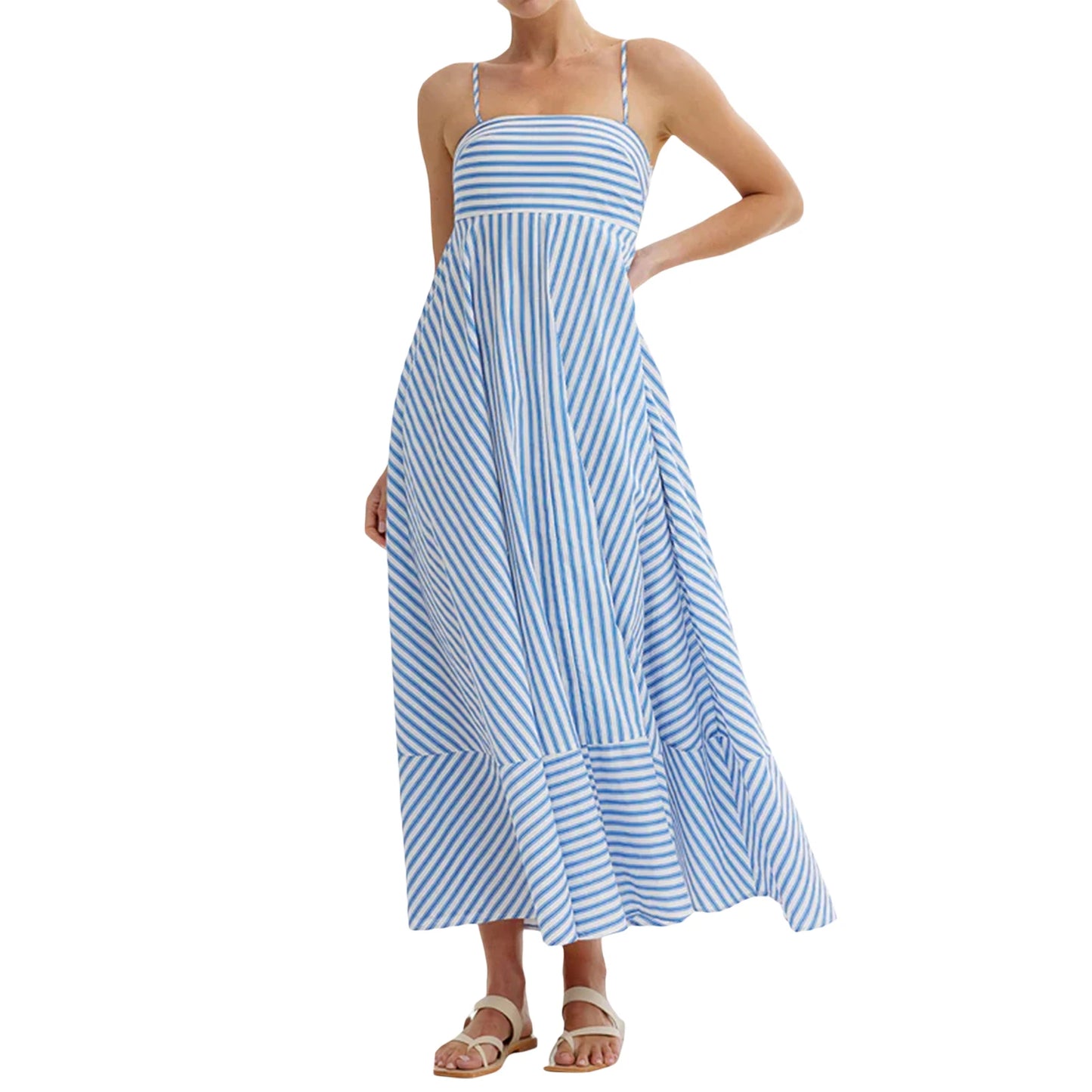 V-Neck Maxi Dress Boho Floral Print Sleeveless Flowy A-Line Beach Party Dress with Pockets