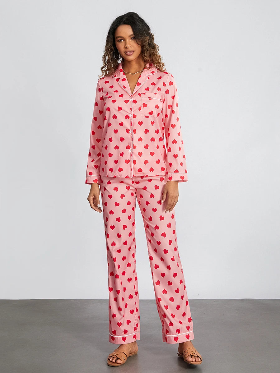 Pajama Set Floral Print Long Sleeve V-Neck Tops with Pants Sleepwear Loungewear Set