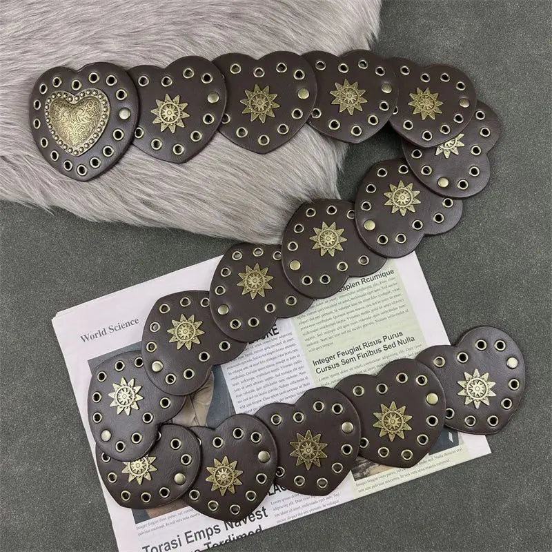 American retro Western cowboy style heart belt decoration  street style fashion metal rivet belt width