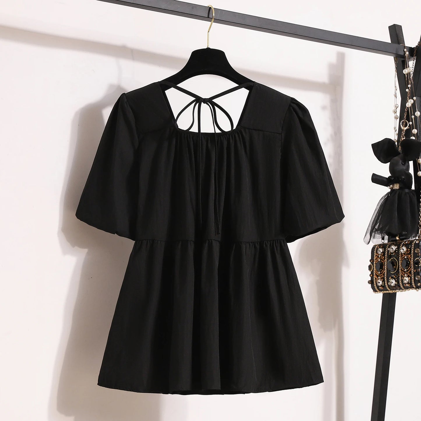 Plus Size Shirts & Blouses Women Summer Fashion Tops Short Puff Sleeve Loose Sweet Blouse Woman L-4XL