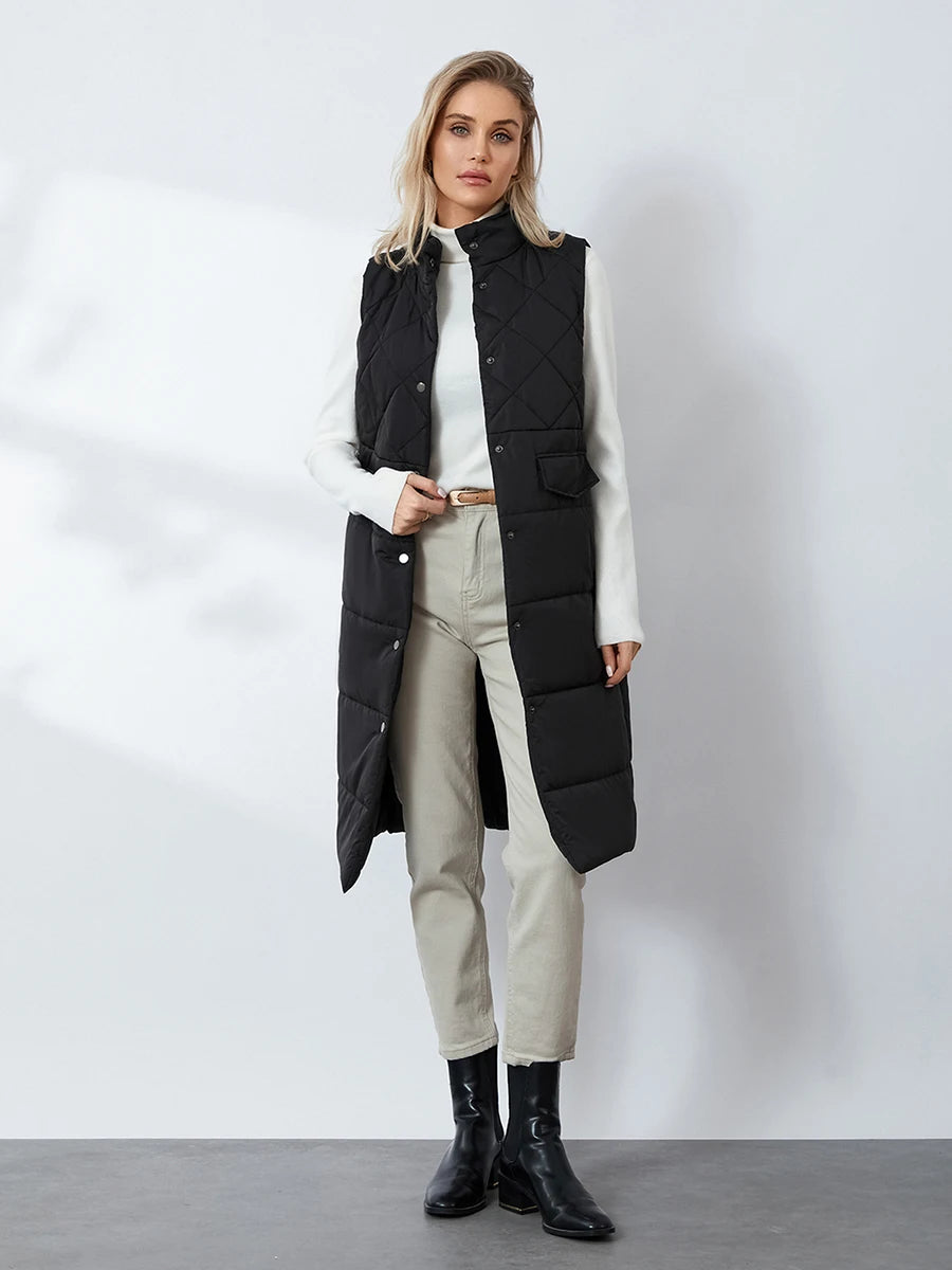 Quilted Puffer Vest Solid Color Warm down Jacket Button Cardigan