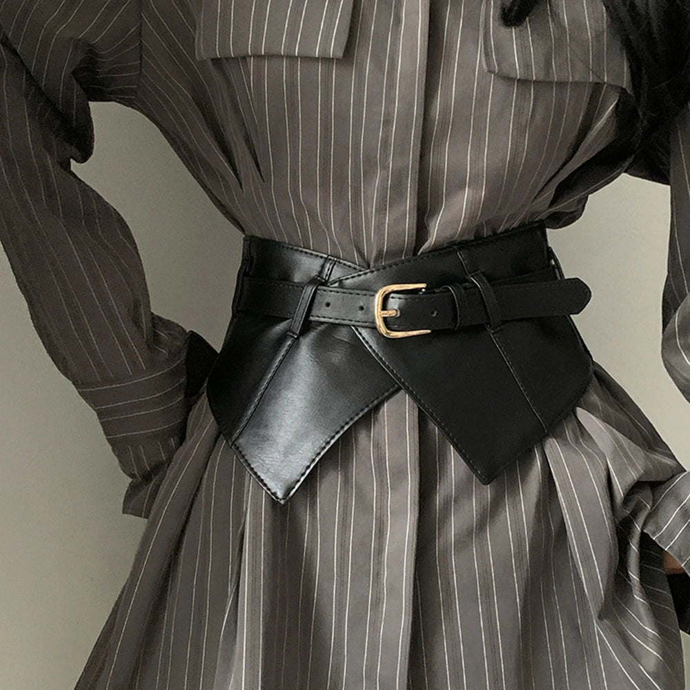 Hot Pin Buckle Wide Belts Retro Waist  PU Leather Corset