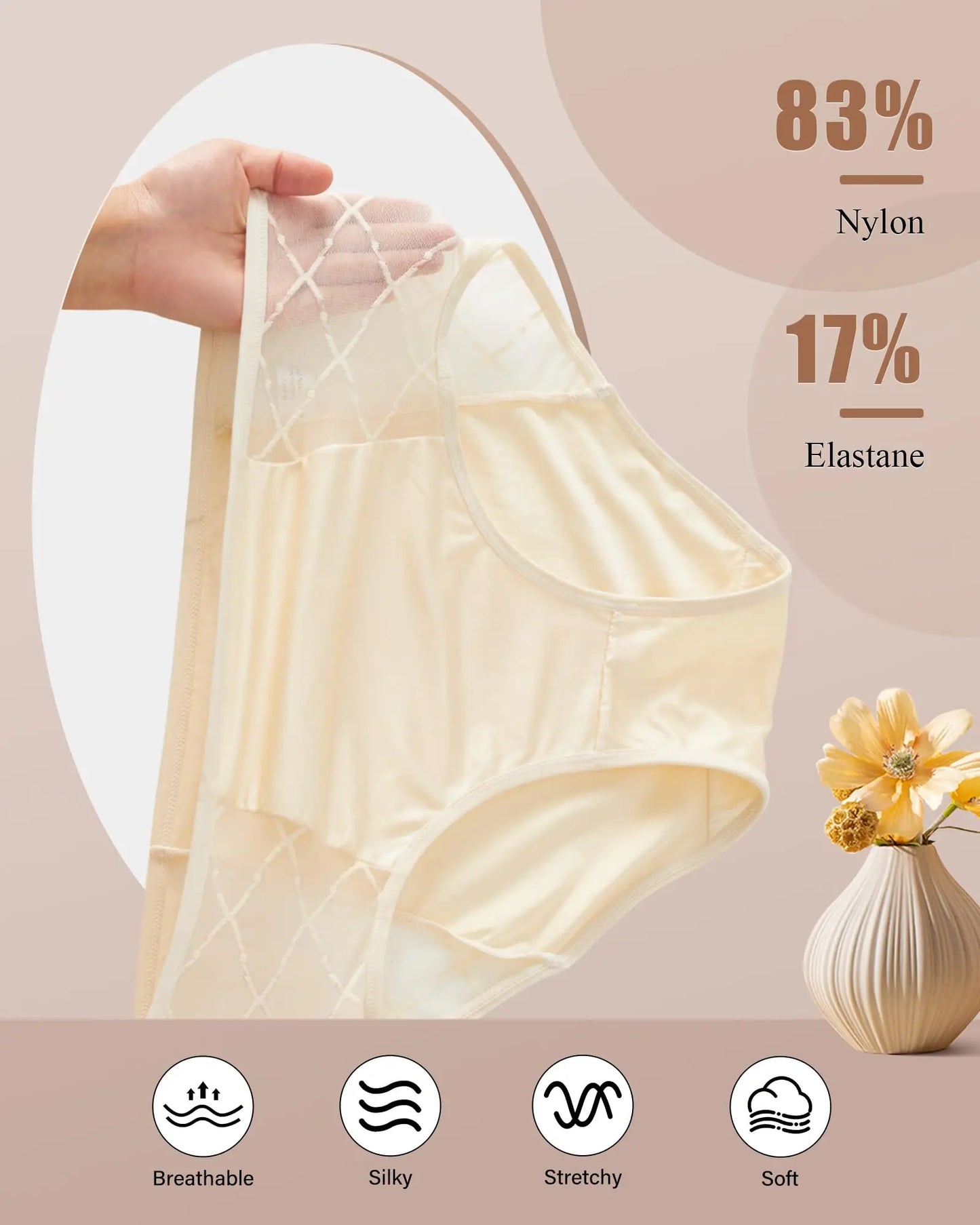 High Waisted Seamless Ladies Underwear Panties Full Coverage Silky Briefs 4 Pack