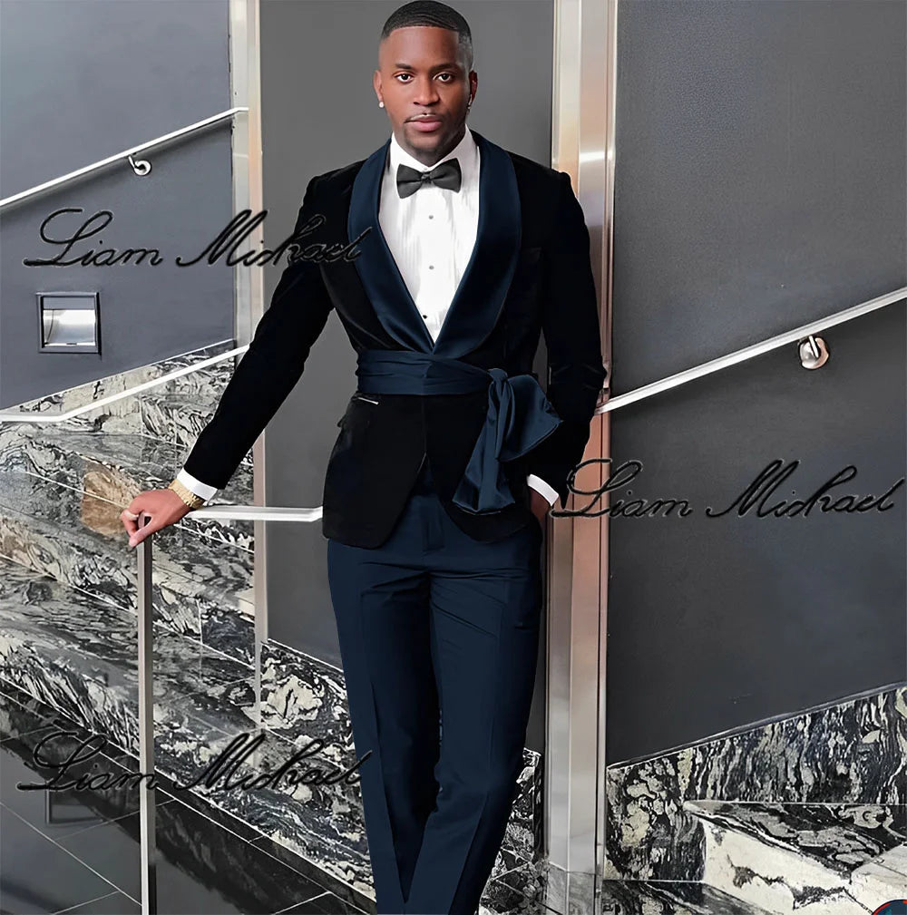 Velvet Jacket Men's 3 Piece Suit Wedding Groom Tuxedo Fashion Customized Men's Clothes Elegant